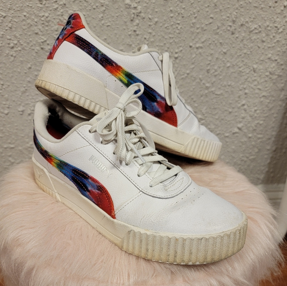 Puma - Women's White Sneakers with Rainbow Tie Dye - Picture 4 of 10